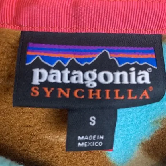 Patagonia Synchilla Fleece Womens Small Blue Tan Feather Dance Snap Close - Picture 3 of 7